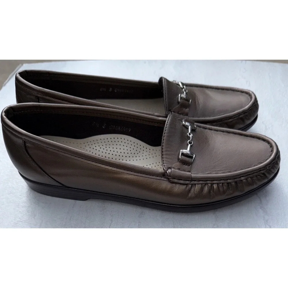 SAS Metro Shoes Womens 8.5 S Slim Bronze Leather Horsebit Loafers USA‎ 4615
